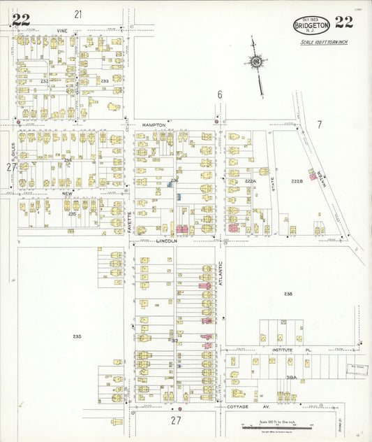 Sanborn Fire Insurance Map from Bridgeton, Cumberland County, New Jersey (1923), Sheet #0022 - Historic Sanborn Fire Insurance Map Print, vintage old map wall art, antique decor, genealogy gift, New Jersey New Jersey map