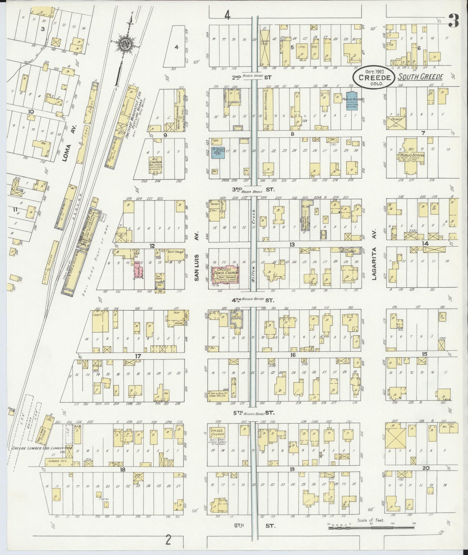 Sanborn Fire Insurance Map from Creede, Mineral County, Colorado (1910), Sheet #0003 - Historic Sanborn Fire Insurance Map Print, vintage old map wall art, antique decor, genealogy gift, Colorado Colorado map