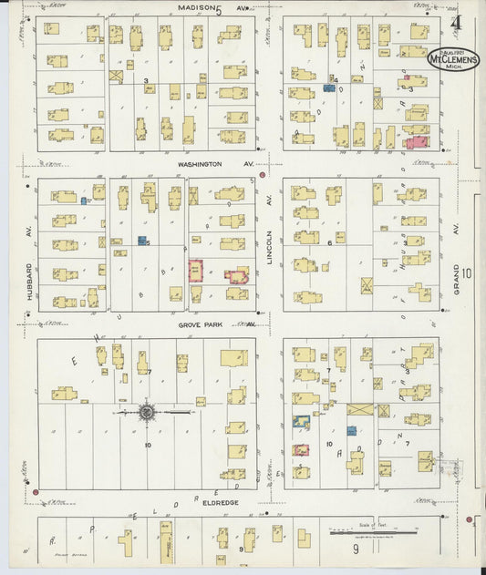 Sanborn Fire Insurance Map from Mount Clemens, Macomb County, Michigan (1921), Sheet #0004 - Historic Sanborn Fire Insurance Map Print, vintage old map wall art, antique decor, genealogy gift, Michigan Michigan map