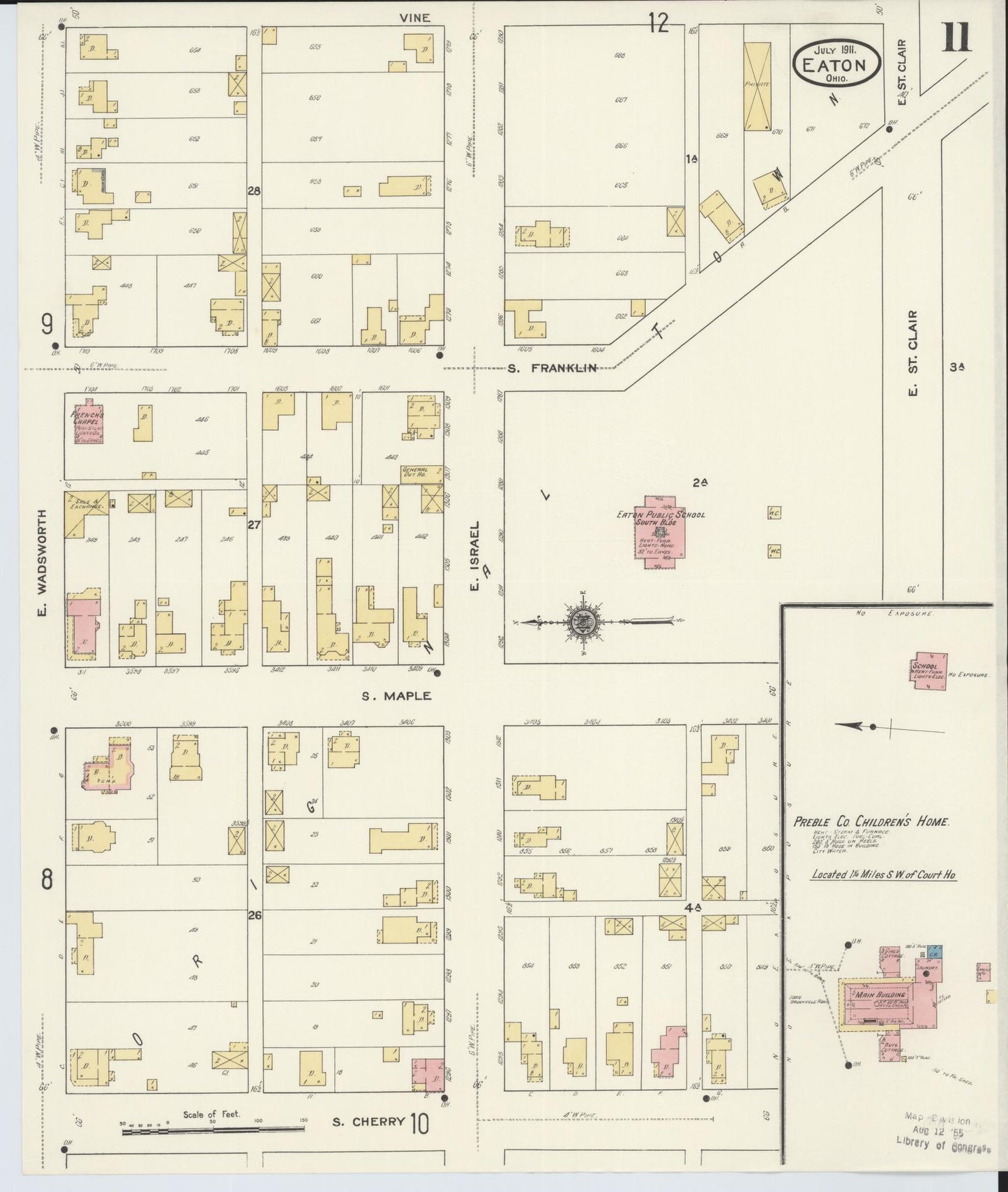 Sanborn Fire Insurance Map from Eaton, Preble County, Ohio (1911), Sheet #0011 - Complete Map Set gallery image, historic Sanborn map, vintage wall art, Ohio Ohio