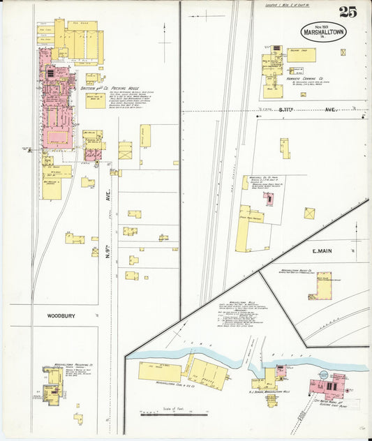 Sanborn Fire Insurance Map from Marshalltown, Marshall County, Iowa (1901), Sheet #0025 - Historic Sanborn Fire Insurance Map Print, vintage old map wall art