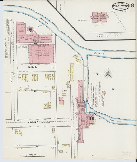 Sanborn Fire Insurance Map from Middletown, Butler County, Ohio (1890), Sheet #0008 - Historic Sanborn Fire Insurance Map Print, vintage old map wall art, antique decor, genealogy gift, Ohio Ohio map