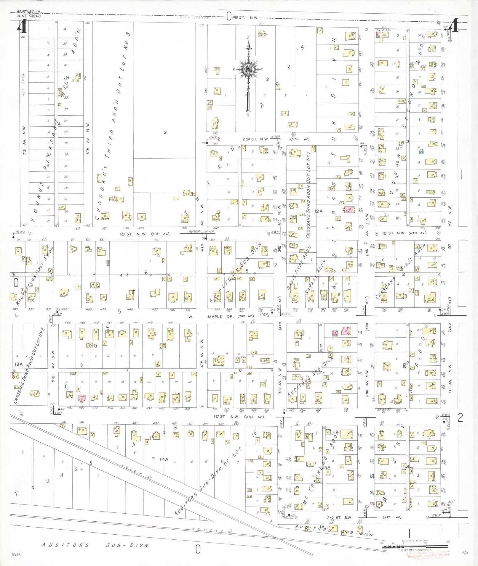 Sanborn Fire Insurance Map from Hartley, O'Brien County, Iowa (1948), Sheet #0004 - Historic Sanborn Fire Insurance Map Print, vintage old map wall art