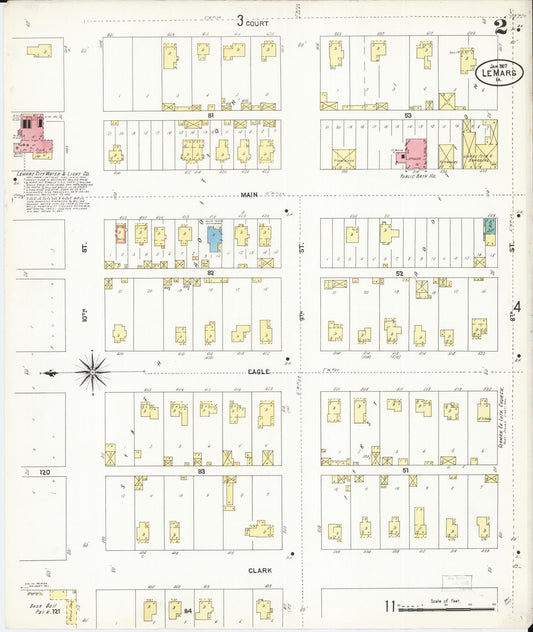 Sanborn Fire Insurance Map from Le Mars, Plymouth County, Iowa (1907), Sheet #0002 - Historic Sanborn Fire Insurance Map Print, vintage old map wall art