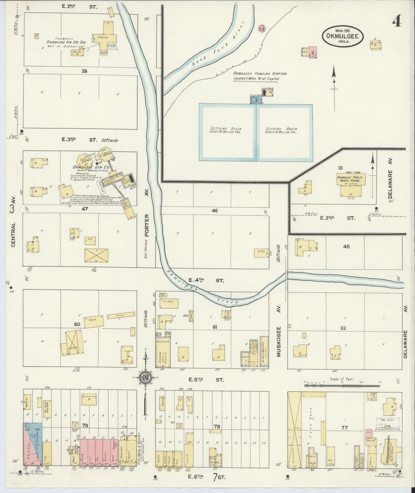 Sanborn Fire Insurance Map from Okmulgee, Okmulgee County, Oklahoma (1911), Sheet #0004 - Complete Map Set gallery image, historic Sanborn map, vintage wall art, Oklahoma Oklahoma