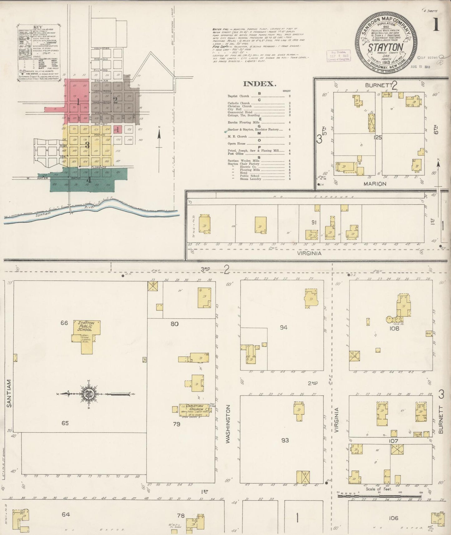 Sanborn Fire Insurance Map from Stayton, Marion County, Oregon (1913), Sheet #0001 - Complete Map Set gallery image, historic Sanborn map, vintage wall art, Oregon Oregon
