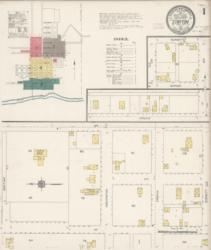 Sanborn Fire Insurance Map from Stayton, Marion County, Oregon (1913), Sheet #0001 - Complete Map Set gallery image, historic Sanborn map, vintage wall art, Oregon Oregon