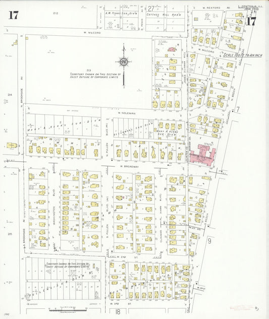 Sanborn Fire Insurance Map from Centralia, Marion, Clinton, Jefferson, and Washington Counties, Illinois (1938), Sheet #0017 - Historic Sanborn Fire Insurance Map Print, vintage old map wall art, antique decor, genealogy gift, Illinois Illinois map