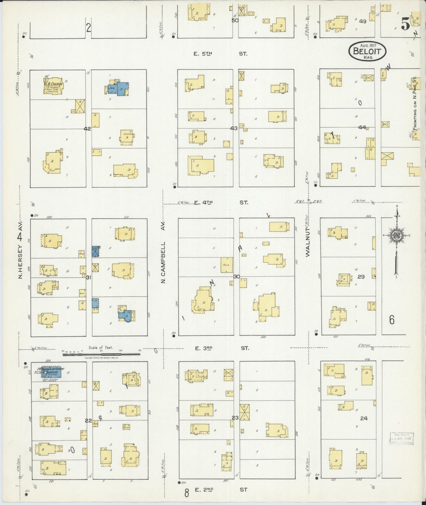 Sanborn Fire Insurance Map from Beloit, Mitchell County, Kansas (1917), Sheet #0005 - Historic Sanborn Fire Insurance Map Print, vintage old map wall art, antique decor, genealogy gift, Kansas Kansas map