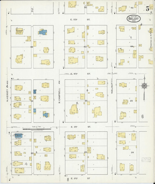 Sanborn Fire Insurance Map from Beloit, Mitchell County, Kansas (1917), Sheet #0005 - Historic Sanborn Fire Insurance Map Print, vintage old map wall art, antique decor, genealogy gift, Kansas Kansas map