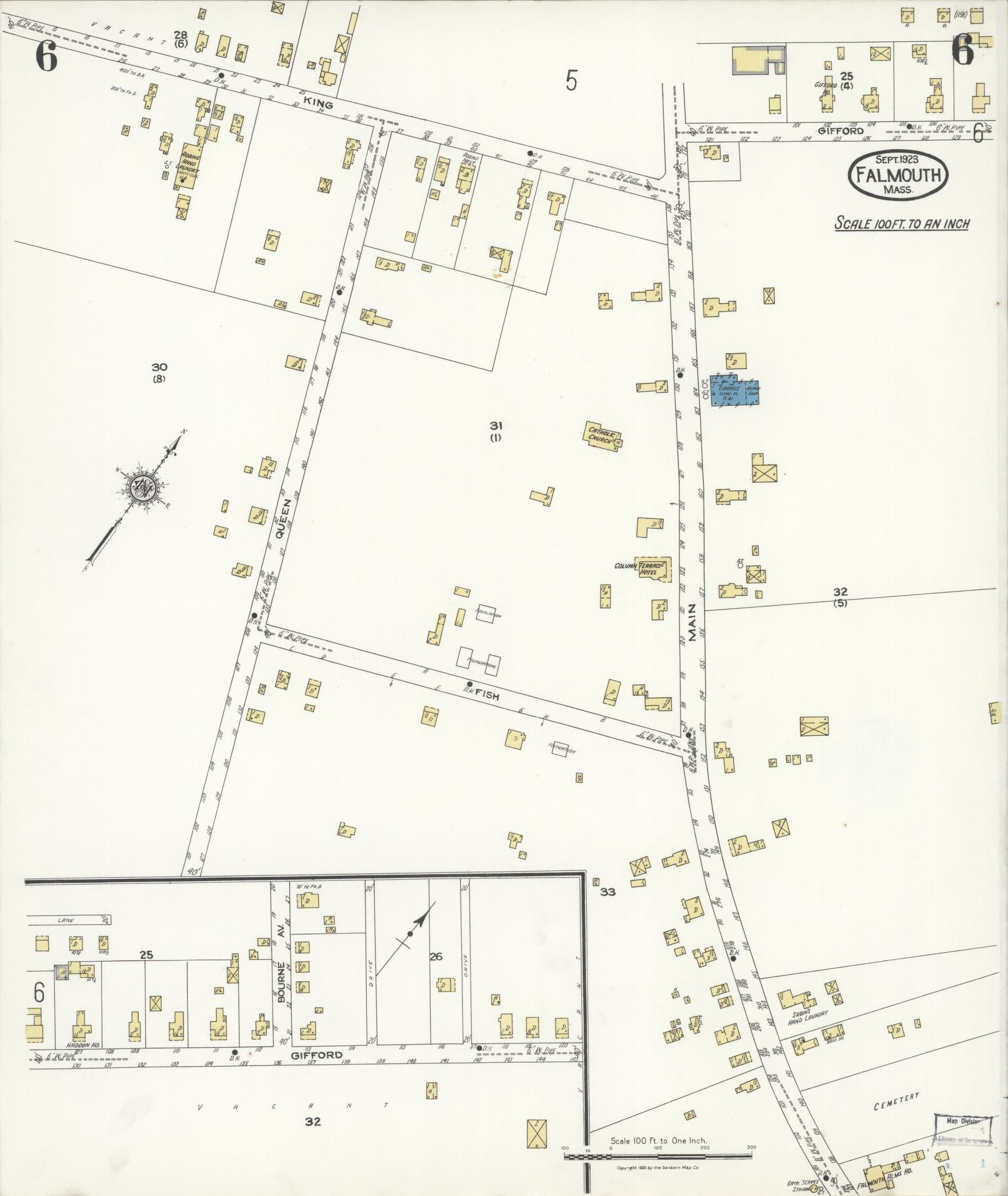 Sanborn Fire Insurance Map from Falmouth, Barnstable County, Massachusetts (1923), Sheet #0006 - Complete Map Set gallery image, historic Sanborn map, vintage wall art, Massachusetts Massachusetts