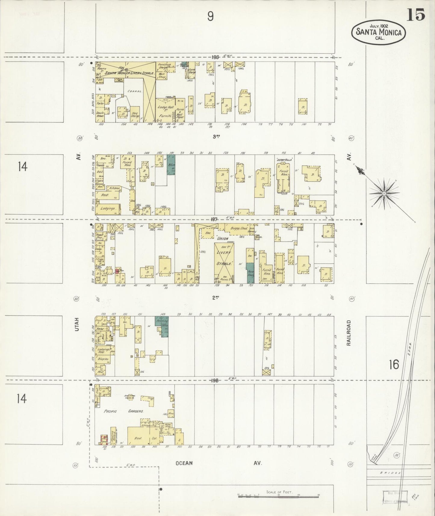 Sanborn Fire Insurance Map from Santa Monica, Los Angeles County, California (1902), Sheet #0015 - Complete Map Set gallery image, historic Sanborn map, vintage wall art, California California