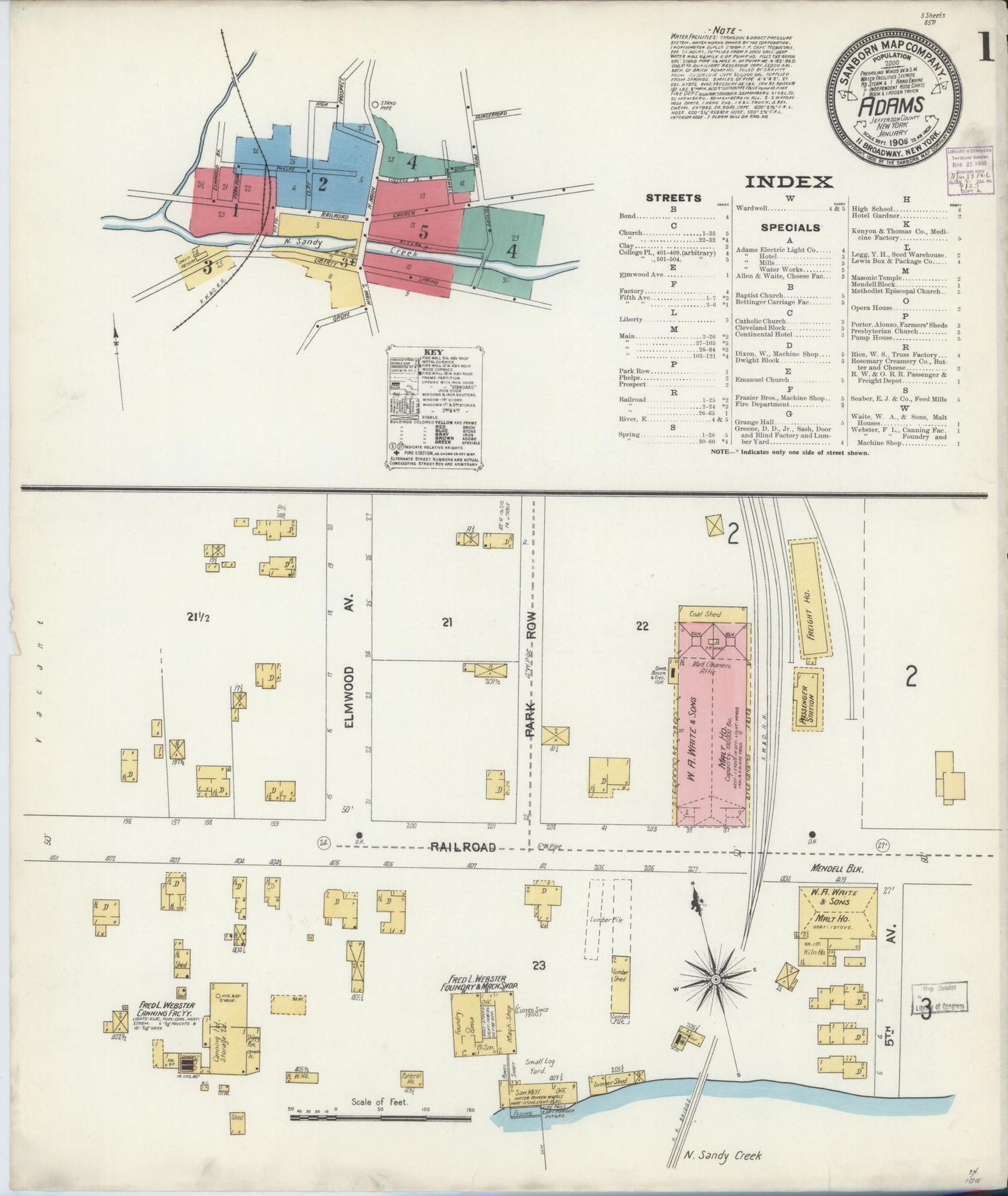 Sanborn Fire Insurance Map from Adams, Jefferson County, New York (1906), Sheet #0001 - Complete Map Set gallery image, historic Sanborn map, vintage wall art, New York New York