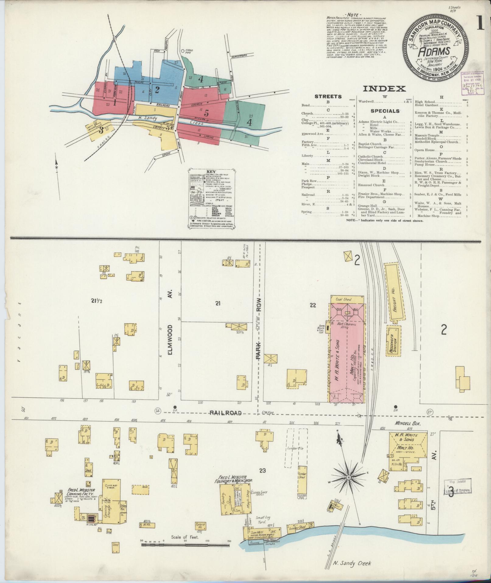 Sanborn Fire Insurance Map from Adams, Jefferson County, New York (1906), Sheet #0001 - Complete Map Set gallery image, historic Sanborn map, vintage wall art, New York New York