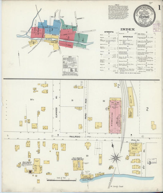 Sanborn Fire Insurance Map from Adams, Jefferson County, New York (1906), Sheet #0001 - Complete Map Set gallery image, historic Sanborn map, vintage wall art, New York New York