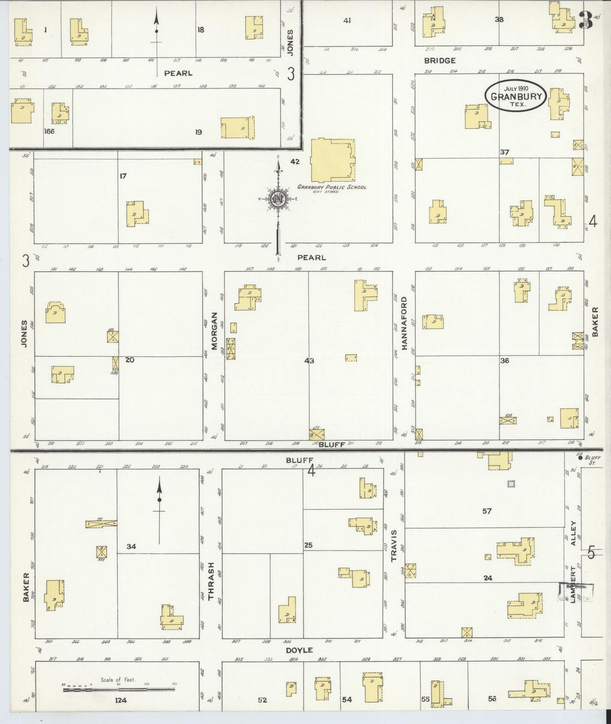Sanborn Fire Insurance Map from Granbury, Hood County, Texas (1910), Sheet #0003 - Complete Map Set gallery image, historic Sanborn map, vintage wall art, Texas Texas