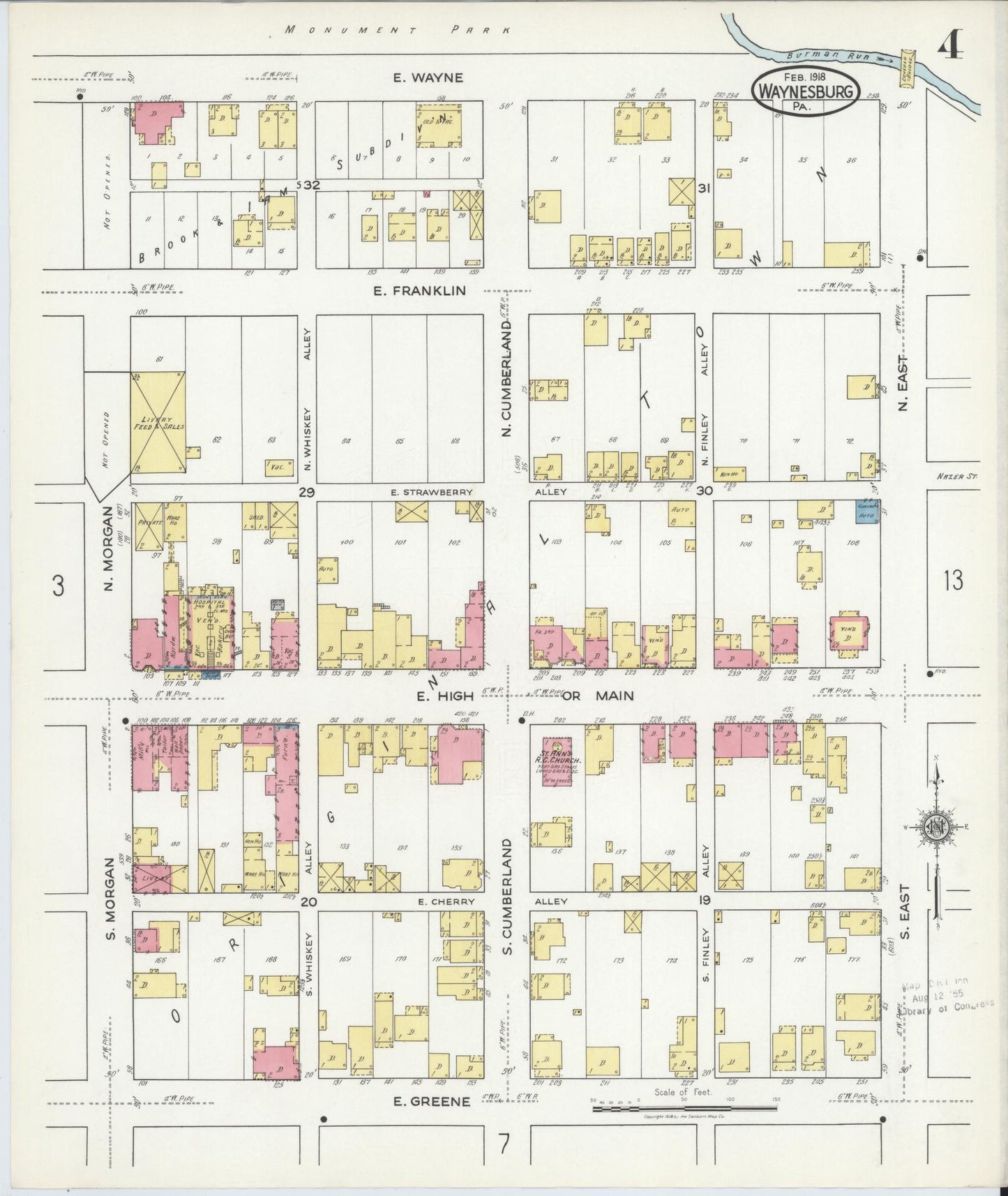 Sanborn Fire Insurance Map from Waynesburg, Greene County, Pennsylvania (1918), Sheet #0004 - Complete Map Set gallery image, historic Sanborn map, vintage wall art, Pennsylvania Pennsylvania