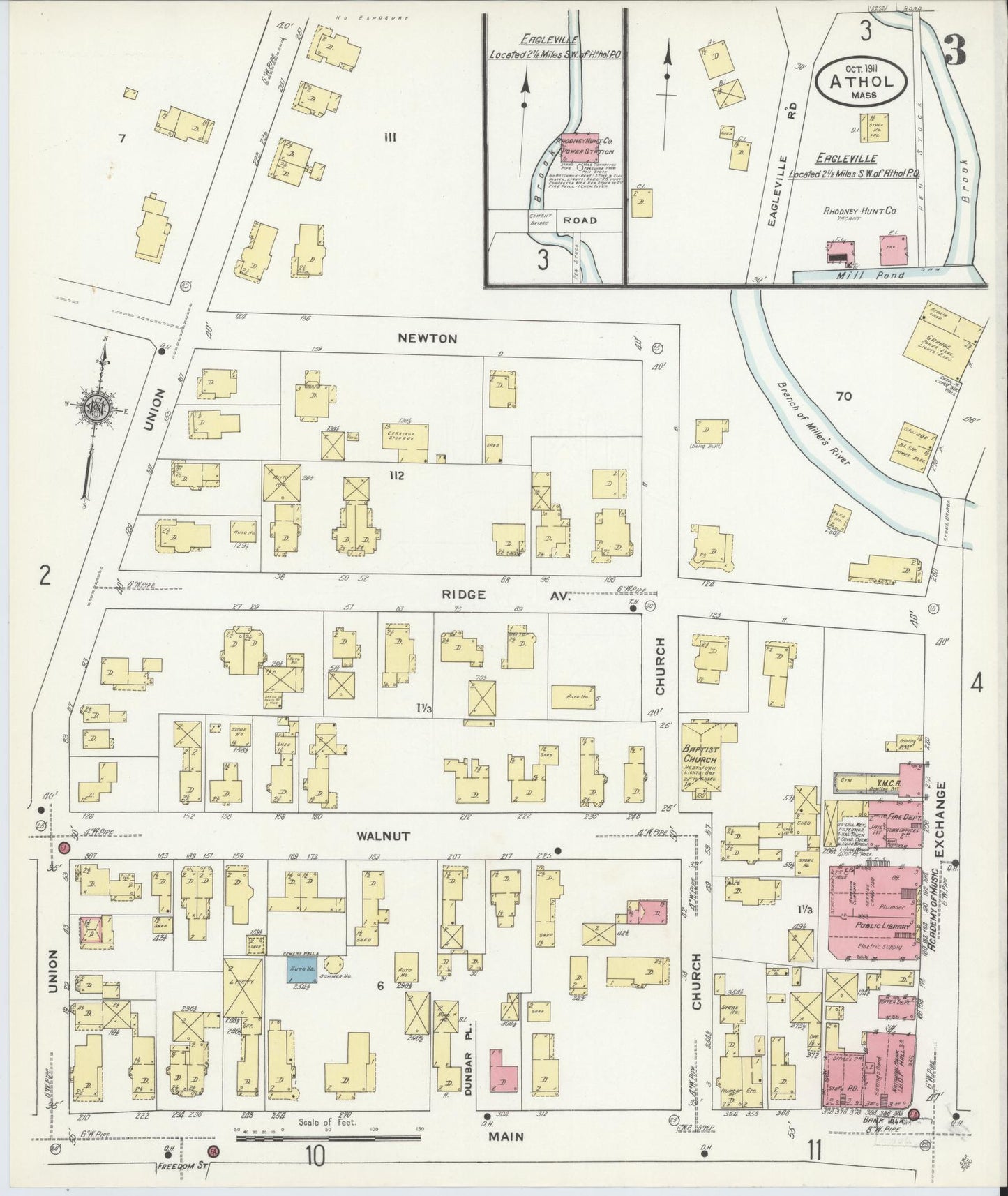 Sanborn Fire Insurance Map from Athol, Worcester County, Massachusetts (1911), Sheet #0003 - Complete Map Set gallery image, historic Sanborn map, vintage wall art, Massachusetts Massachusetts
