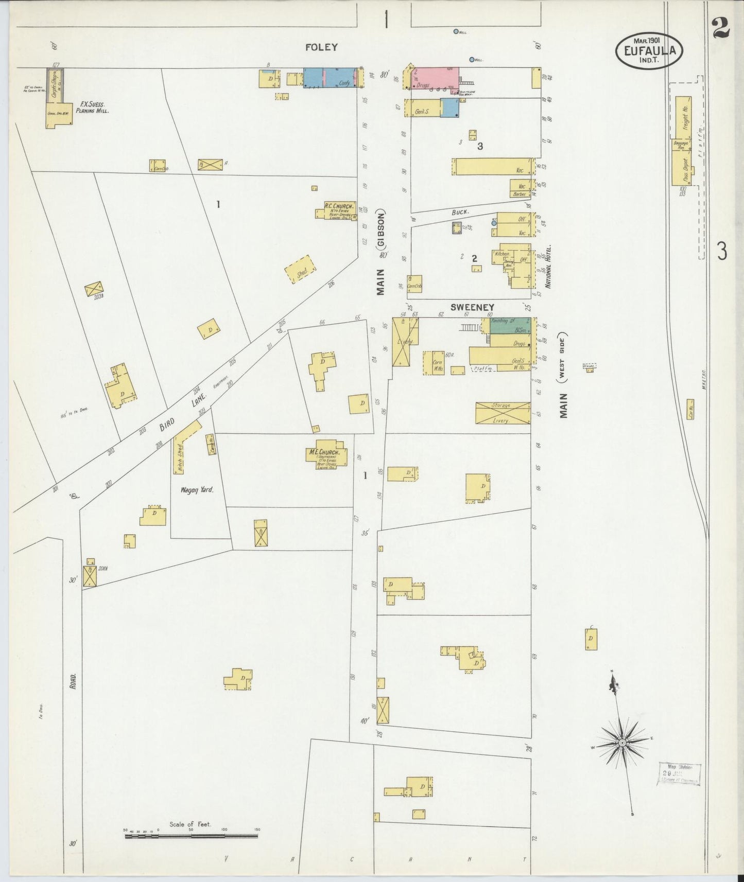 Sanborn Fire Insurance Map from Eufala, McIntosch County, Oklahoma (1901), Sheet #0002 - Complete Map Set gallery image, historic Sanborn map, vintage wall art, Oklahoma Oklahoma