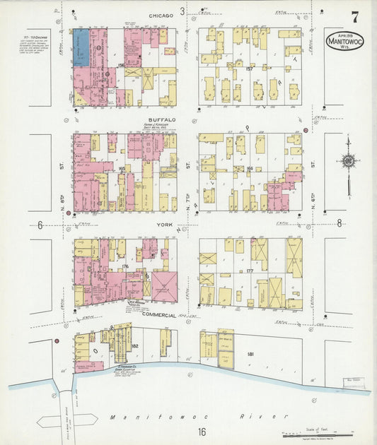 Sanborn Fire Insurance Map from Manitowoc, Manitowoc County, Wisconsin (1919), Sheet #0007 - Historic Sanborn Fire Insurance Map Print, vintage old map wall art, antique decor, genealogy gift, Wisconsin Wisconsin map