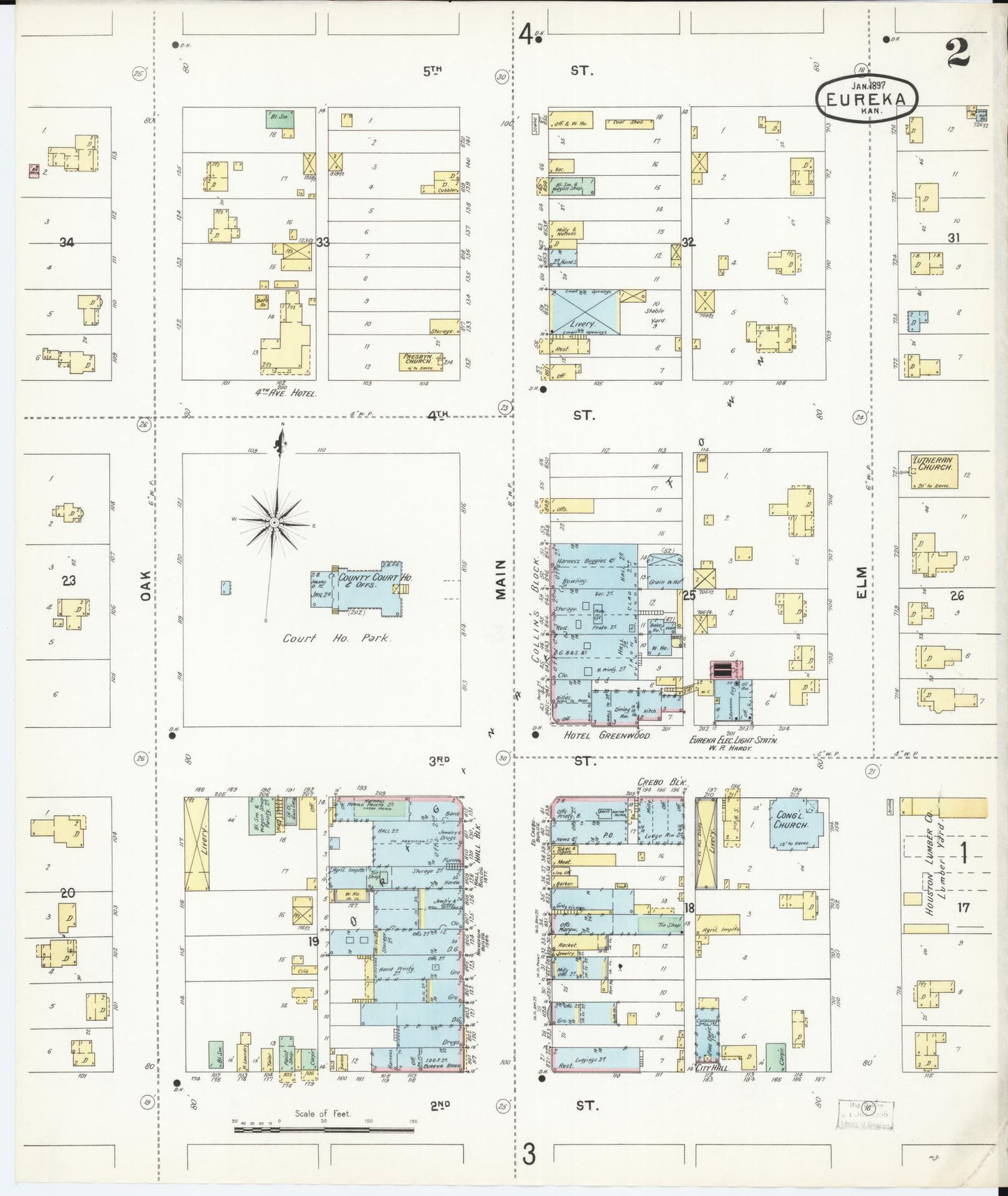 Sanborn Fire Insurance Map from Eureka, Greenwood County, Kansas (1897), Sheet #0002 - Complete Map Set gallery image, historic Sanborn map, vintage wall art, Kansas Kansas