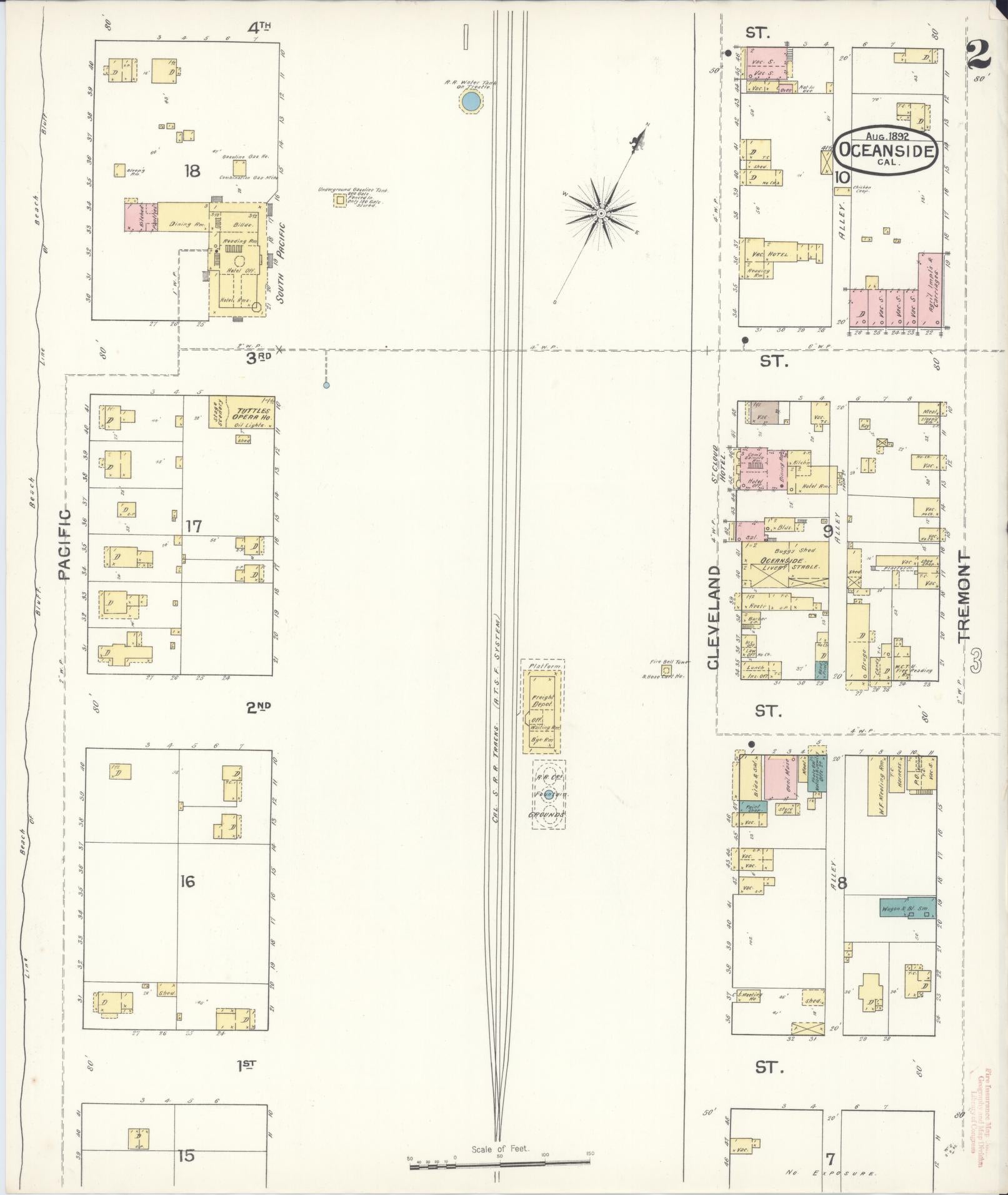Sanborn Fire Insurance Map from Oceanside, San Diego County, California (1892), Sheet #0002 - Historic Sanborn Fire Insurance Map Print, vintage old map wall art, antique decor, genealogy gift, California California map