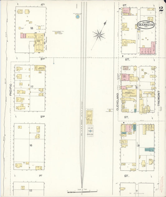 Sanborn Fire Insurance Map from Oceanside, San Diego County, California (1892), Sheet #0002 - Historic Sanborn Fire Insurance Map Print, vintage old map wall art, antique decor, genealogy gift, California California map