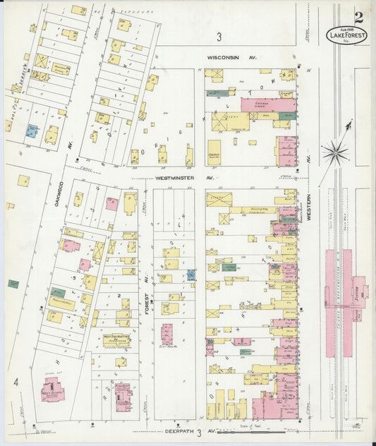 Sanborn Fire Insurance Map from Lake Forest, Lake County, Illinois (1909), Sheet #0002 - Historic Sanborn Fire Insurance Map Print, vintage old map wall art, antique decor, genealogy gift, Illinois Illinois map