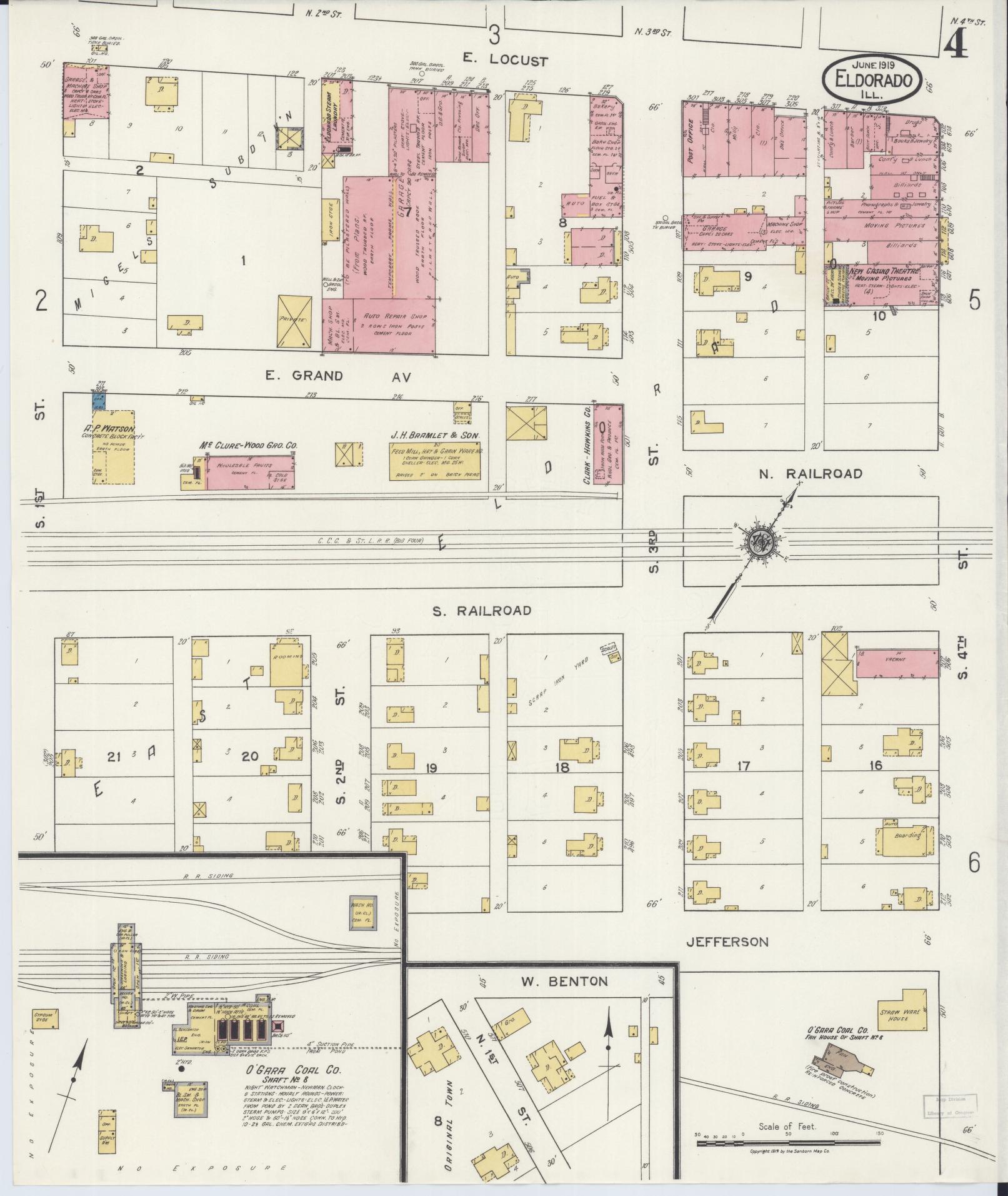 Sanborn Fire Insurance Map from Eldorado, Saline County, Illinois (1919), Sheet #0004 - Complete Map Set gallery image, historic Sanborn map, vintage wall art, Illinois Illinois