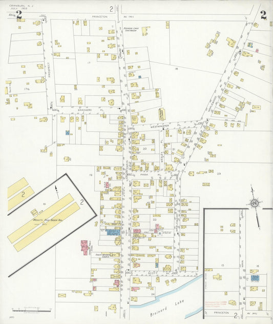 Sanborn Fire Insurance Map from Cranbury, Middlesex County, New Jersey (1933), Sheet #0002 - Historic Sanborn Fire Insurance Map Print, vintage old map wall art, antique decor, genealogy gift, New Jersey New Jersey map