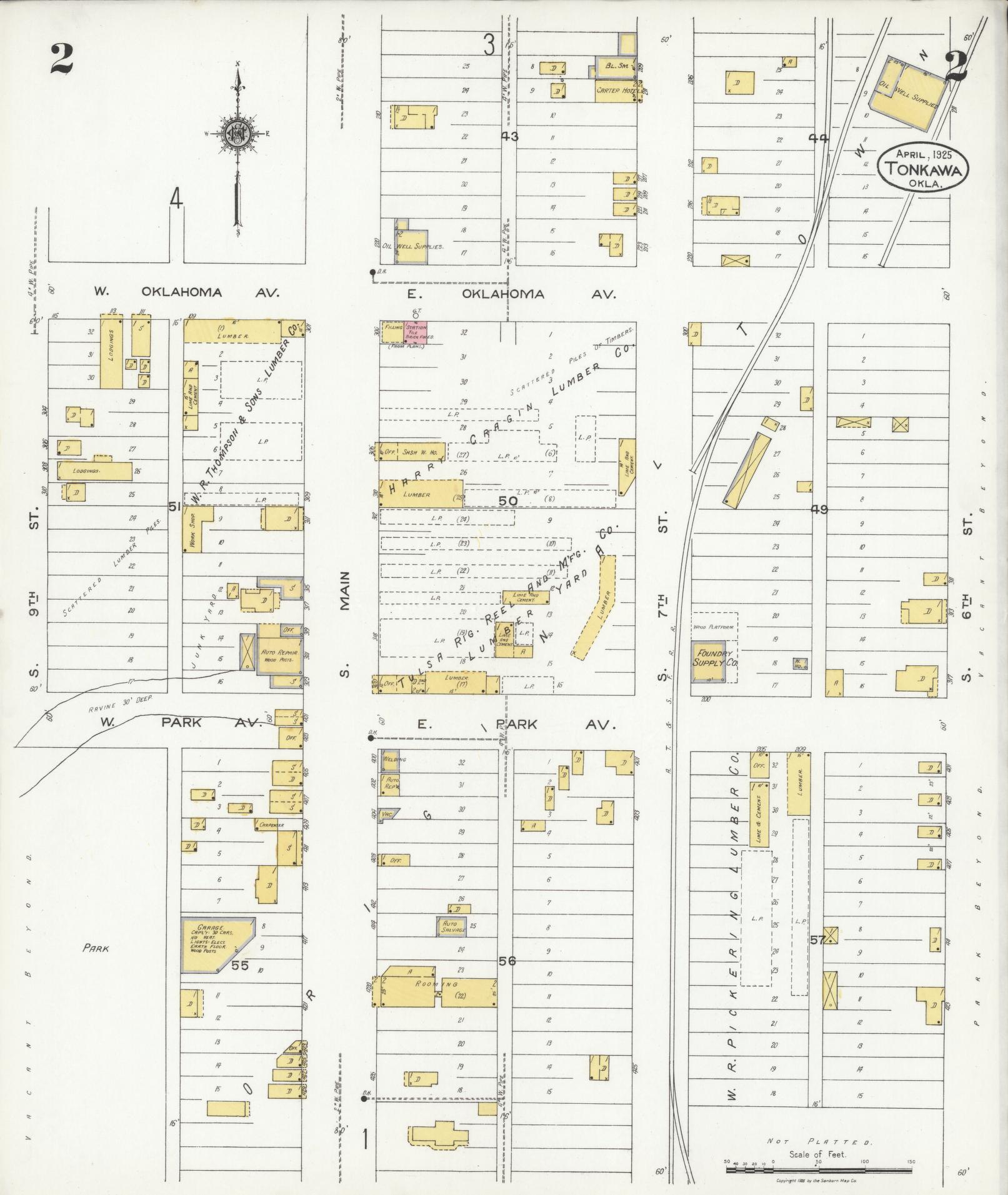 Sanborn Fire Insurance Map from Tonkawa, Kay County, Oklahoma (1925), Sheet #0002 - Complete Map Set gallery image, historic Sanborn map, vintage wall art, Oklahoma Oklahoma