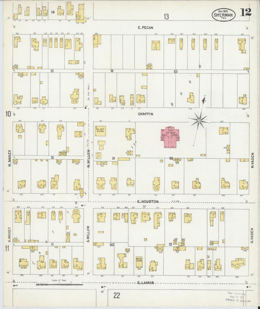 Sanborn Fire Insurance Map from Sherman, Grayson County, Texas (1902), Sheet #0012 - Historic Sanborn Fire Insurance Map Print, vintage old map wall art, antique decor, genealogy gift, Texas Texas map