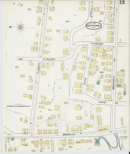 Sanborn Fire Insurance Map from North Adams, Berkshire County, Massachusetts (1892), Sheet #0013 - Historic Sanborn Fire Insurance Map Print, vintage old map wall art, antique decor, genealogy gift, Massachusetts Massachusetts map