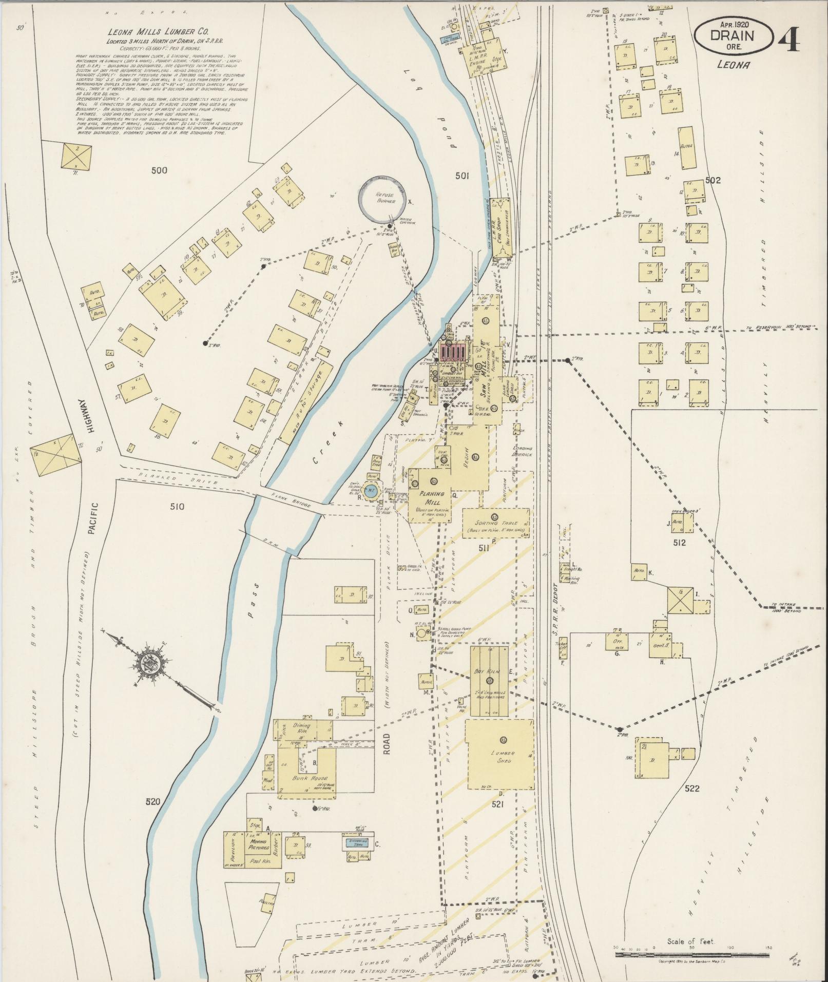 Sanborn Fire Insurance Map from Drain, Douglas County, Oregon (1920), Sheet #0004 - Complete Map Set gallery image, historic Sanborn map, vintage wall art, Oregon Oregon