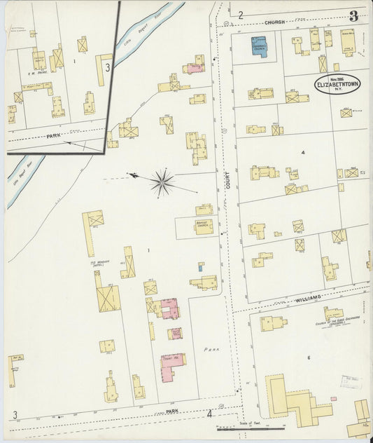 Sanborn Fire Insurance Map from Elizabethtown, Essex County, New York (1906), Sheet #0003 - Historic Sanborn Fire Insurance Map Print, vintage old map wall art, antique decor, genealogy gift, New York New York map