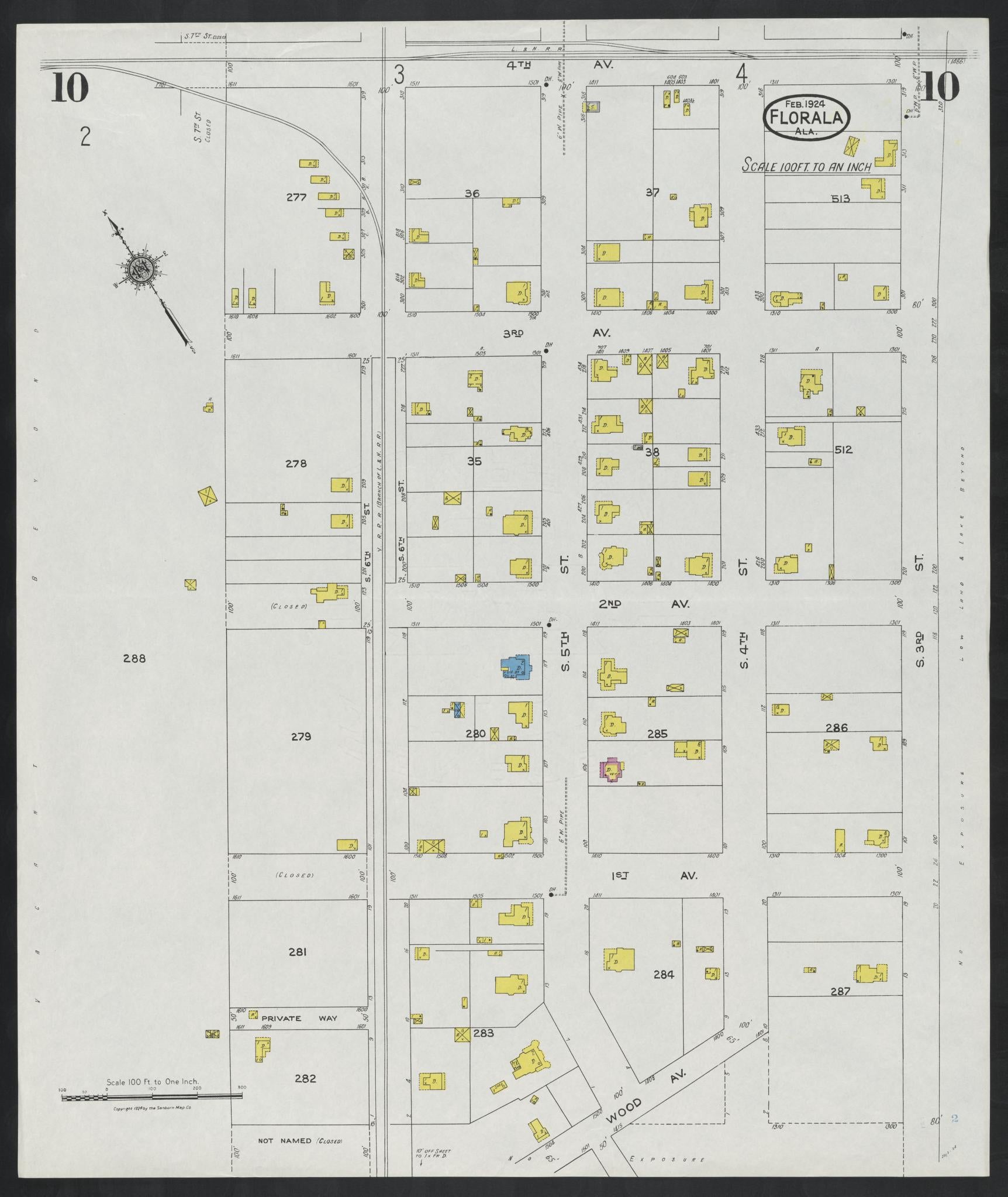Sanborn Fire Insurance Map from Florala, Covington County, Alabama (1924), Sheet #0010 - Complete Map Set gallery image, historic Sanborn map, vintage wall art, Alabama Alabama
