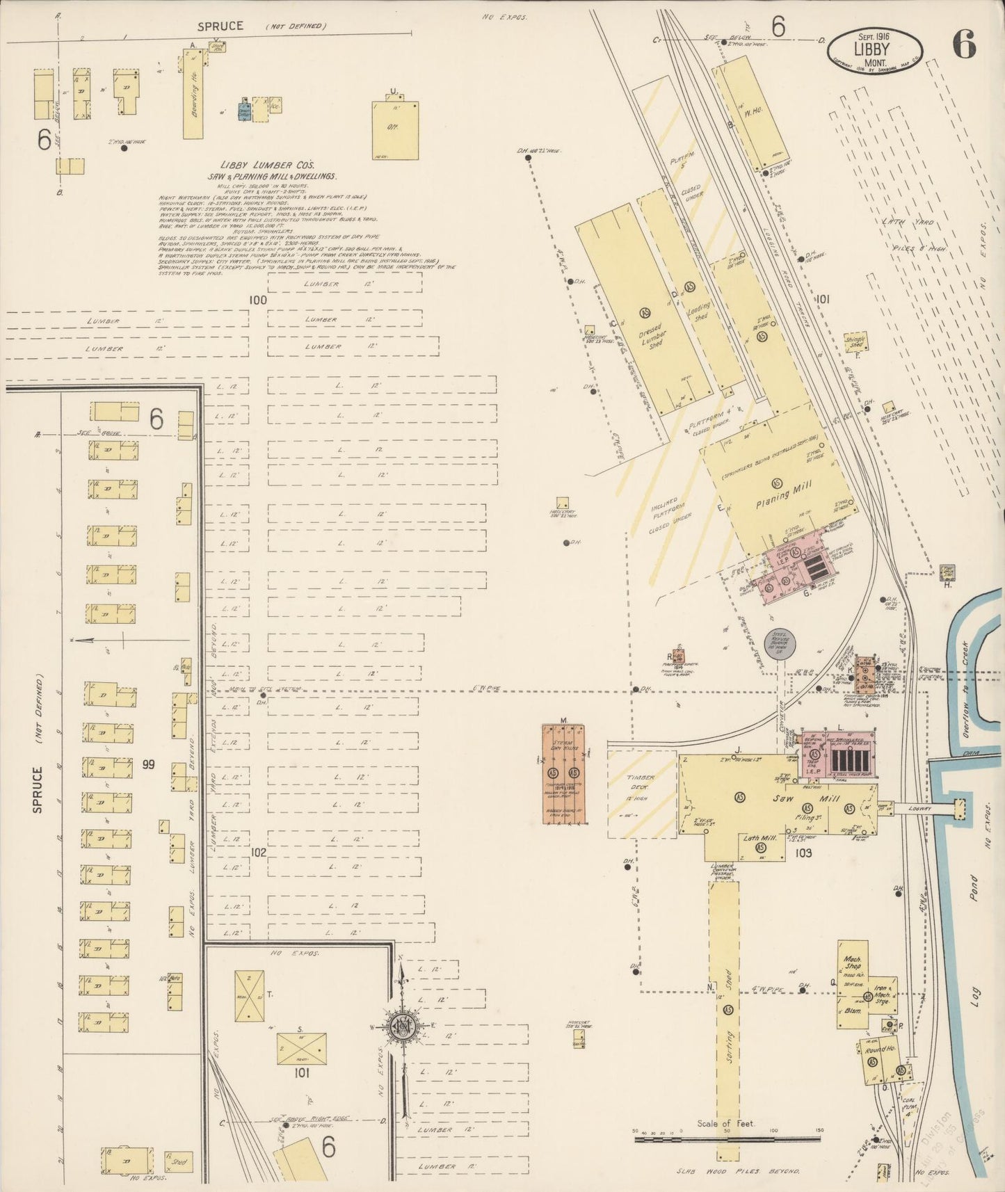 Sanborn Fire Insurance Map from Libby, Lincoln County, Montana (1916), Sheet #0006 - Complete Map Set gallery image, historic Sanborn map, vintage wall art, Montana Montana