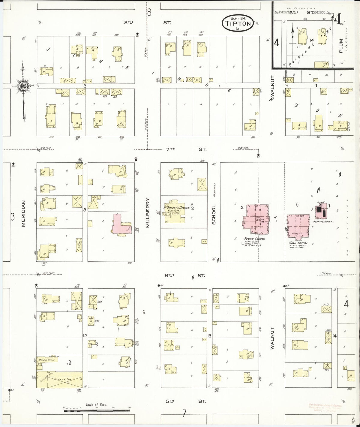 Sanborn Fire Insurance Map from Tipton, Cedar County, Iowa (1914), Sheet #0004 - Historic Sanborn Fire Insurance Map Print, vintage old map wall art