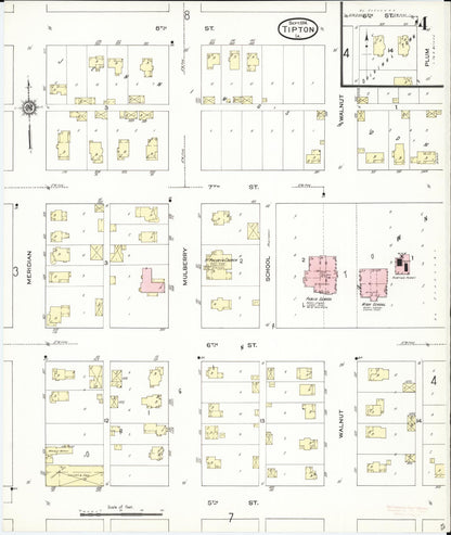 Sanborn Fire Insurance Map from Tipton, Cedar County, Iowa (1914), Sheet #0004 - Historic Sanborn Fire Insurance Map Print, vintage old map wall art