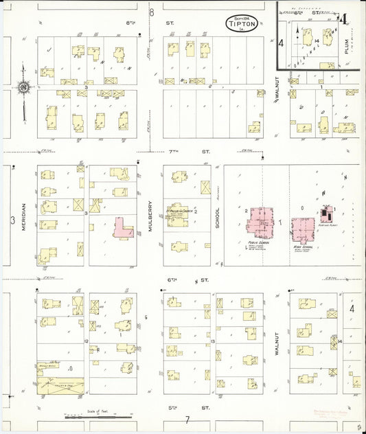 Sanborn Fire Insurance Map from Tipton, Cedar County, Iowa (1914), Sheet #0004 - Historic Sanborn Fire Insurance Map Print, vintage old map wall art