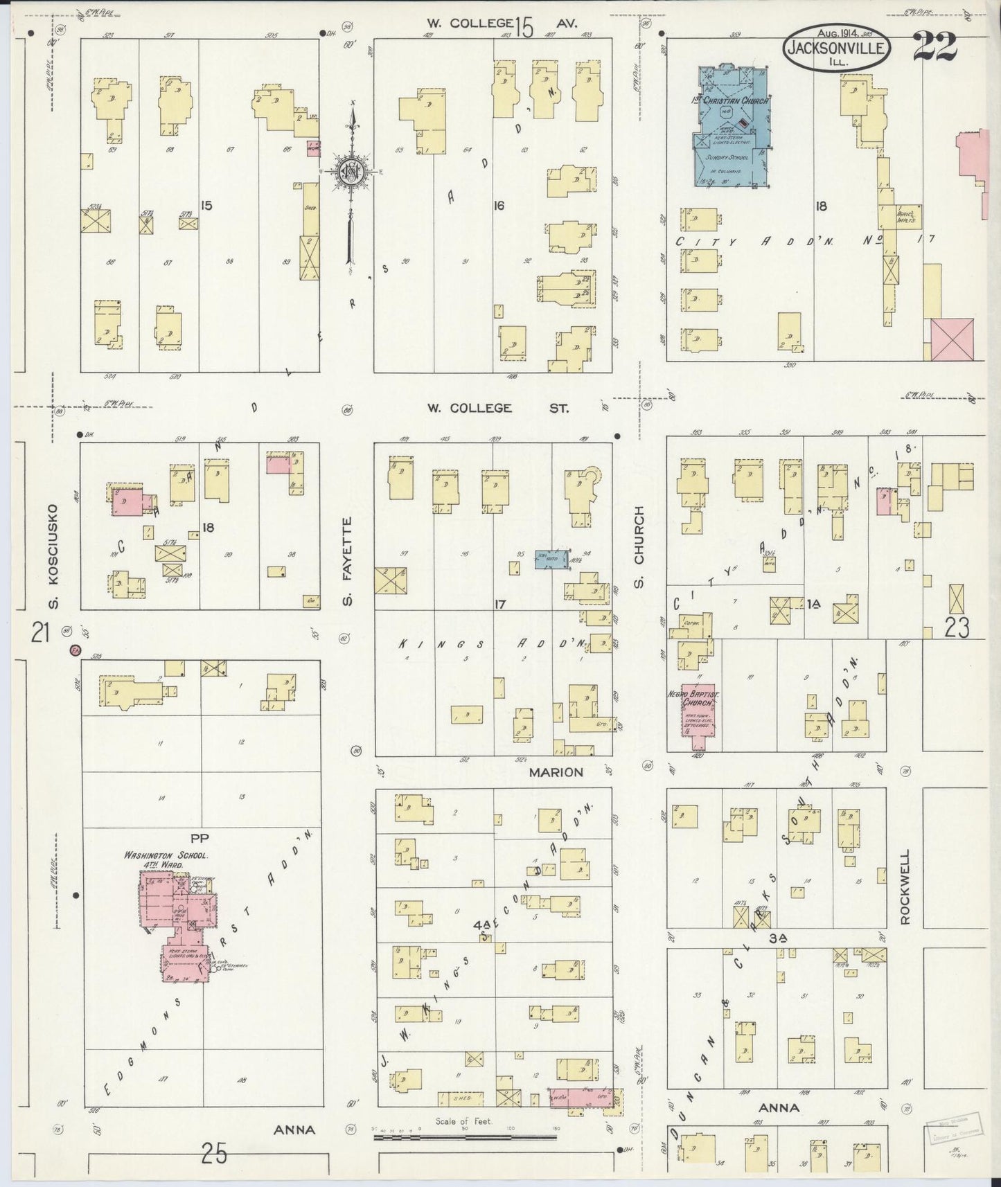 Sanborn Fire Insurance Map from Jacksonville, Morgan County, Illinois. (1914), Sheet 22 – Historic Sanborn Fire Insurance Map Print