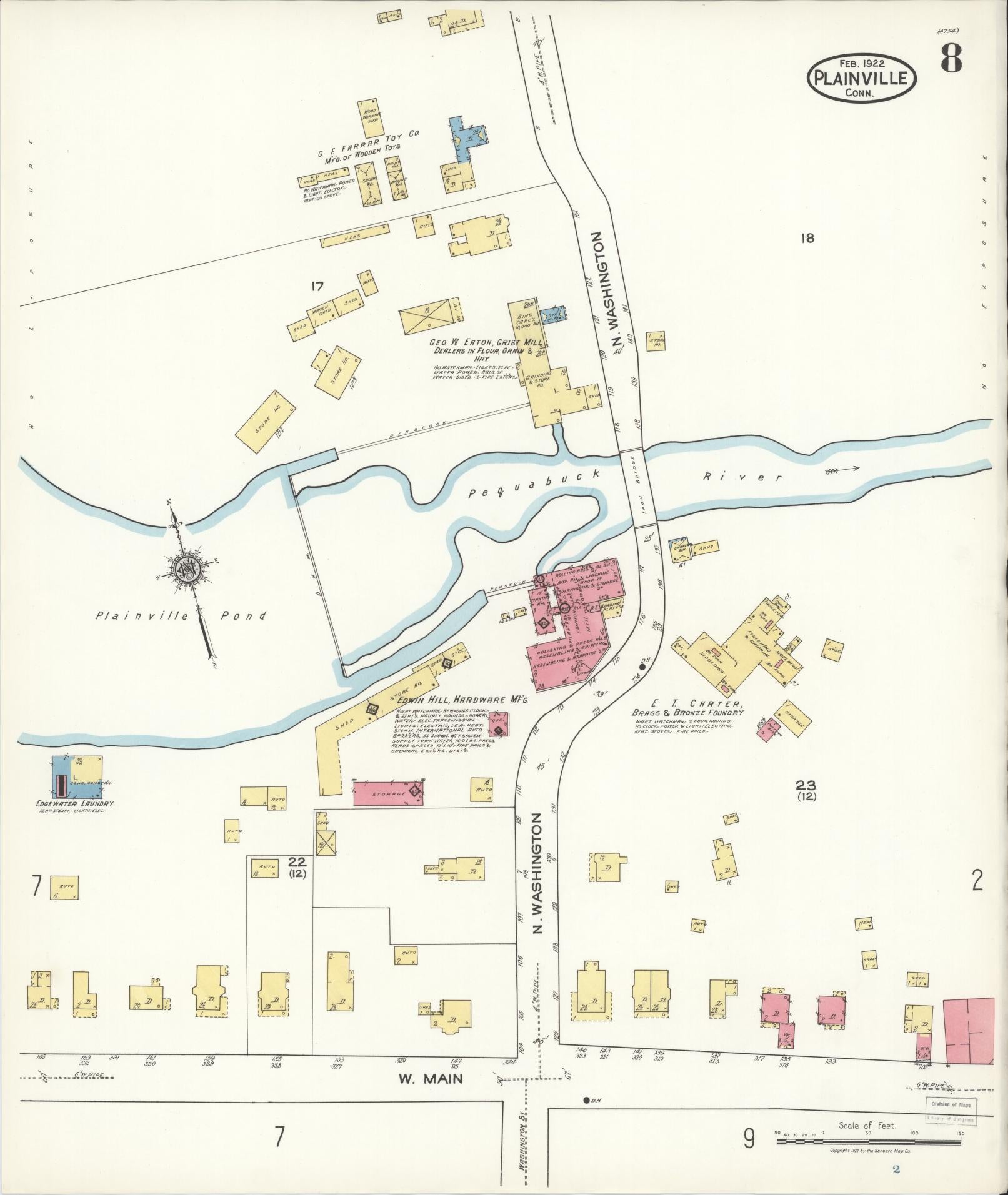 Sanborn Fire Insurance Map from Plainville, Hartford County, Connecticut (1922), Sheet #0008 - Historic Sanborn Fire Insurance Map Print, vintage old map wall art, antique decor, genealogy gift, Connecticut Connecticut map