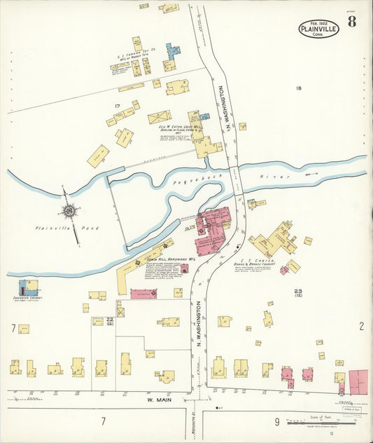 Sanborn Fire Insurance Map from Plainville, Hartford County, Connecticut (1922), Sheet #0008 - Historic Sanborn Fire Insurance Map Print, vintage old map wall art, antique decor, genealogy gift, Connecticut Connecticut map