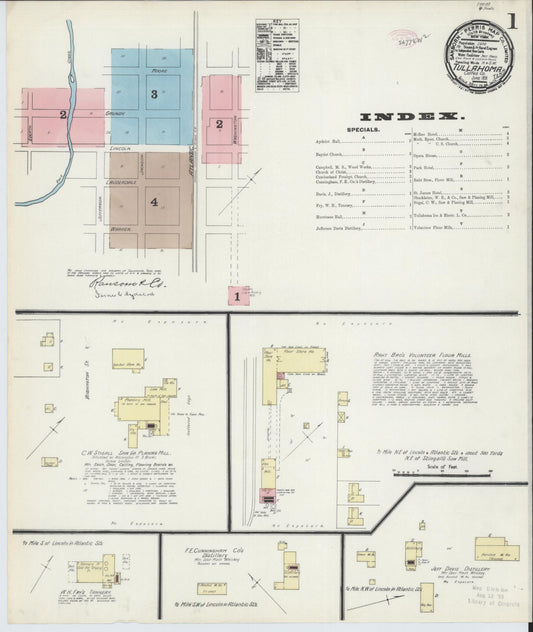 Sanborn Fire Insurance Map from Tullahoma, Coffee County, Tennessee (1891), Sheet #0001 - Historic Sanborn Fire Insurance Map Print, vintage old map wall art, antique decor, genealogy gift, Tennessee Tennessee map