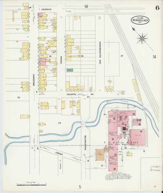 Sanborn Fire Insurance Map from Rensselaer, Rensselaer County, New York (1909), Sheet #0006 - Historic Sanborn Fire Insurance Map Print, vintage old map wall art, antique decor, genealogy gift, New York New York map