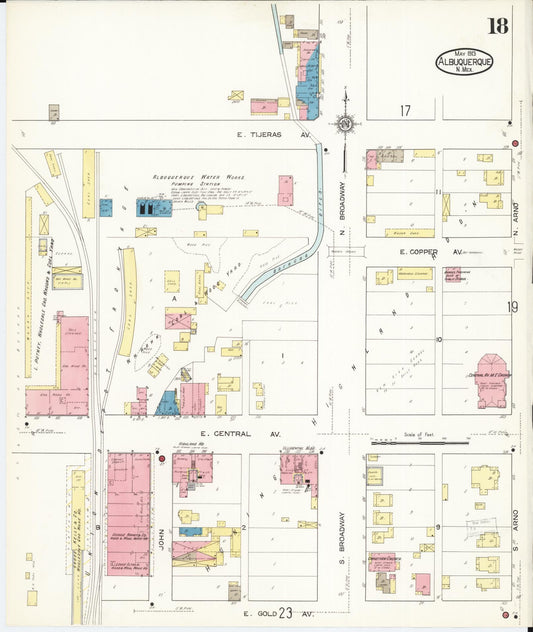 Sanborn Fire Insurance Map from Albuquerque, Bernalillo County, New Mexico (1913), Sheet #0018 - Historic Sanborn Fire Insurance Map Print, vintage old map wall art, antique decor, genealogy gift, New Mexico New Mexico map
