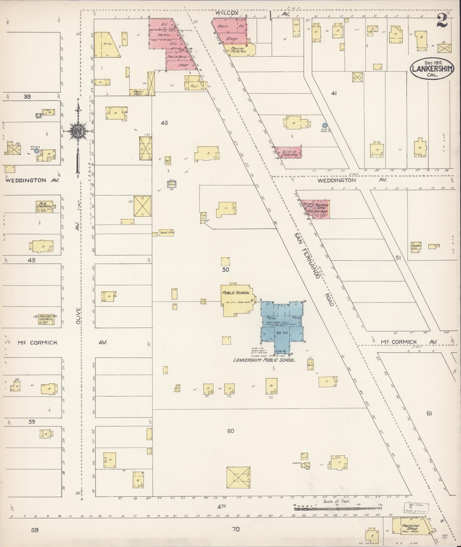 Sanborn Fire Insurance Map from Lankershim, Los Angeles County, California (1912), Sheet #0002 - Historic Sanborn Fire Insurance Map Print, vintage old map wall art, antique decor, genealogy gift, California California map