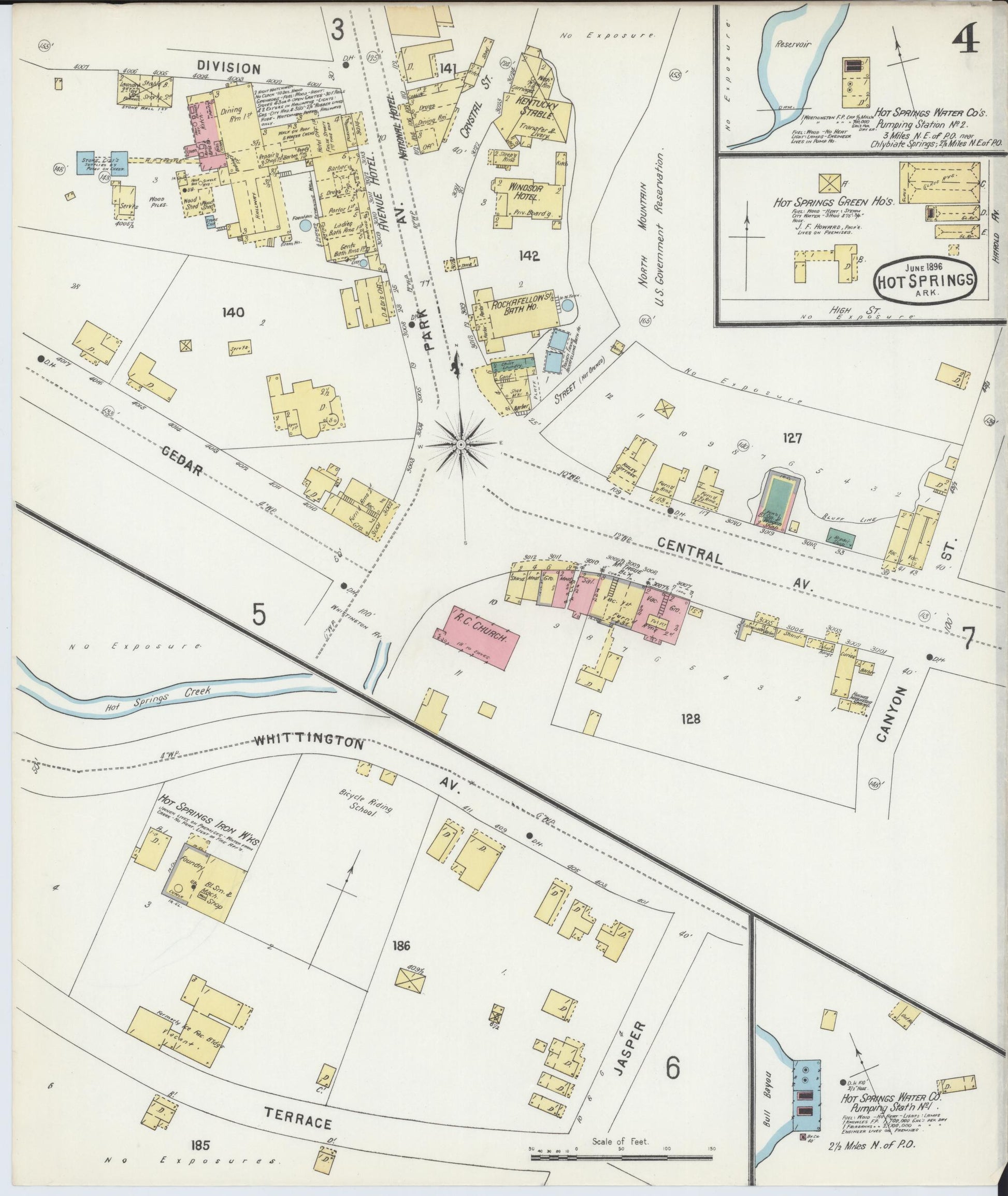 Sanborn Fire Insurance Map from Hot Springs, Garland County, Arkansas (1896), Sheet #0004 - Complete Map Set gallery image, historic Sanborn map, vintage wall art, Arkansas Arkansas