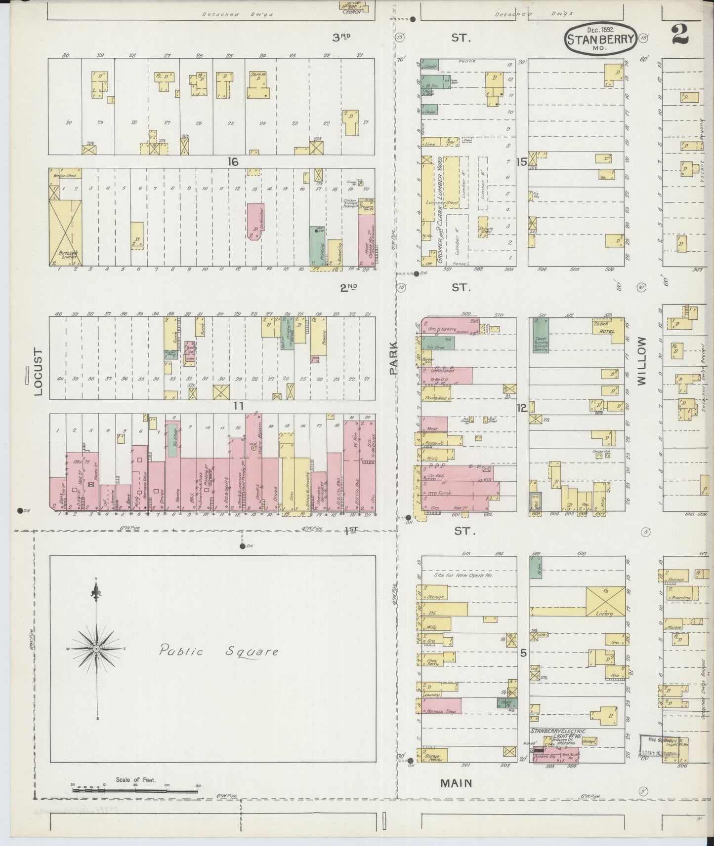 Sanborn Fire Insurance Map from Stanberry, Gentry County, Missouri (1892), Sheet #0002 - Complete Map Set gallery image, historic Sanborn map, vintage wall art, Missouri Missouri