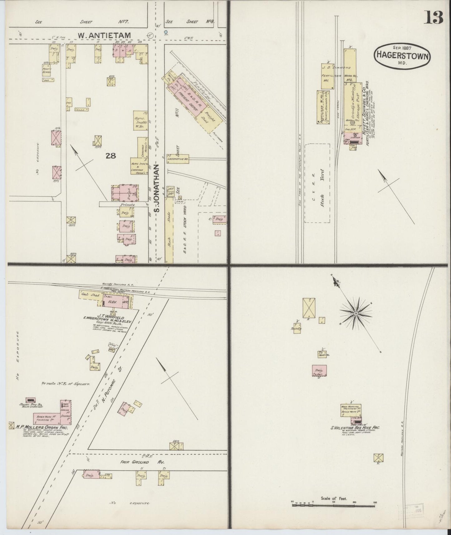 Washington, Maryland - 1887 - Sanborn Fire Insurance Map, Sheet #0013 - Historic Sanborn Fire Insurance Map Print, Washington Maryland 1887 0013 vintage old map wall art